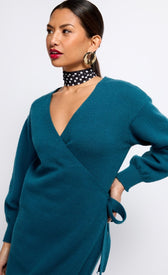 Petrol Knit Midaxi Wrap DressDressesMidaxi DressLittle Mistress