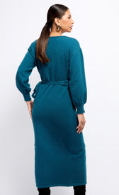 Petrol Knit Midaxi Wrap DressDressesMidaxi DressLittle Mistress