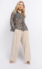 Beige Pleat Wide Leg TrousersTrousersTrousersLittle Mistress