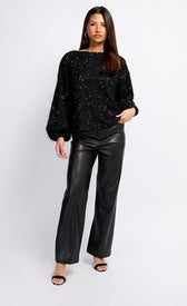 Mireille Black Sequin Fringe JumperClothing TopsJumperLittle Mistress