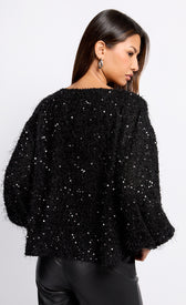 Mireille Black Sequin Fringe JumperClothing TopsJumperLittle Mistress