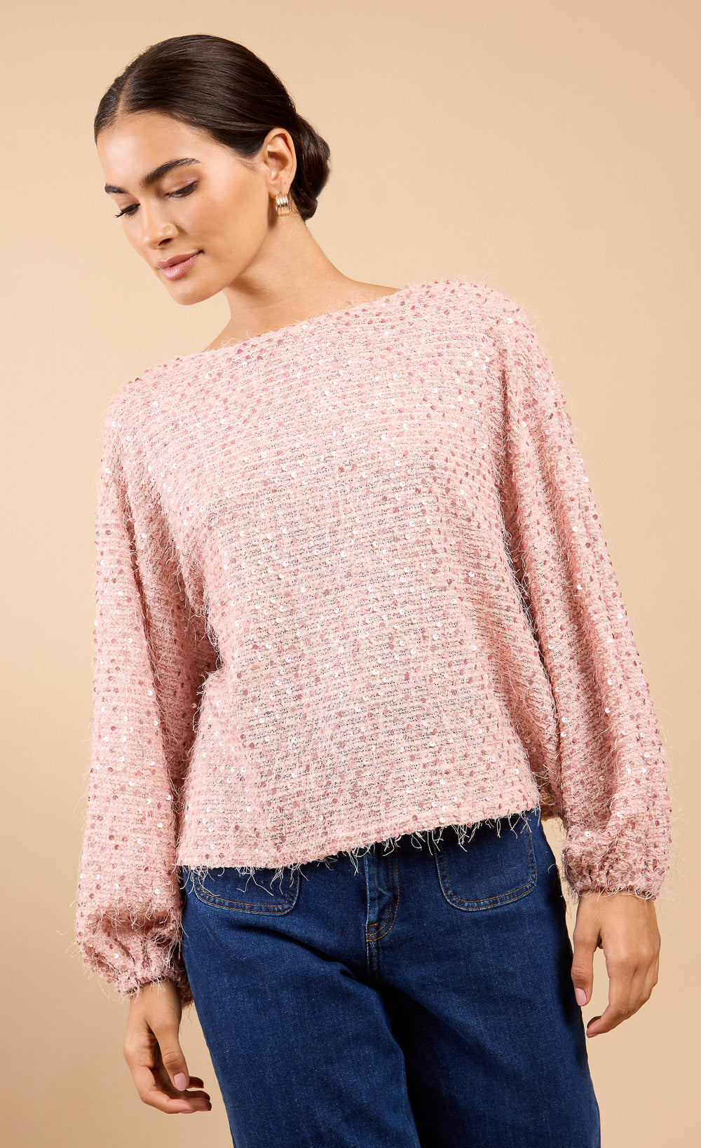 Mireille Dusty Pink Sequin Eyelash Jumper