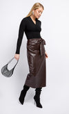 Brown PU Tie Waist Midaxi Skirt