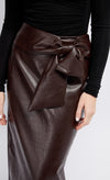 Brown PU Tie Waist Midaxi Skirt