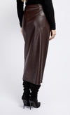 Brown PU Tie Waist Midaxi Skirt