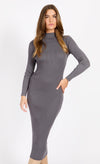 Grey Rib Knit Midaxi Bodycon Dress