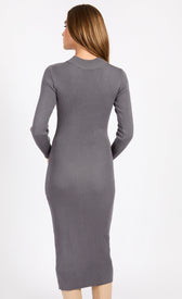 Grey Rib Knit Midaxi Bodycon DressDressesMidaxi DressLittle Mistress