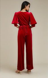 Ruby Red Velvet Wide Leg Jumpsuit by Vicky PattisonOne-PiecesVelvet JumpsuitLittle Mistress
