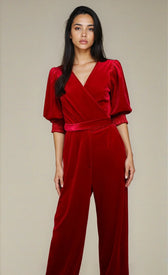 Ruby Red Velvet Wide Leg Jumpsuit by Vicky PattisonOne-PiecesVelvet JumpsuitLittle Mistress