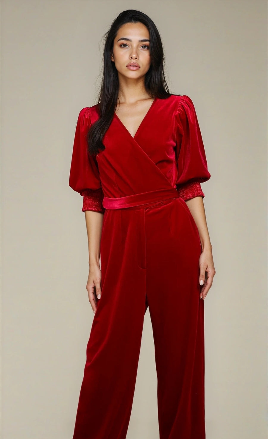 Ruby Red Velvet Wide Leg Jumpsuit by Vicky Pattison