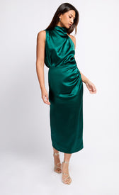 Green Satin Drape Midaxi SkirtSkirtsSlip SkirtLittle Mistress
