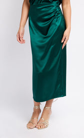 Green Satin Drape Midaxi SkirtSkirtsSlip SkirtLittle Mistress