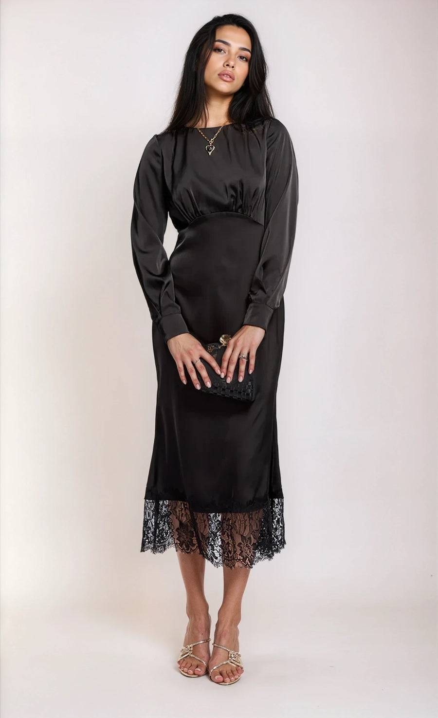 Black Satin and Lace Midaxi Dress