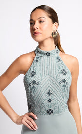 Grey Embellished High Neck Maxi DressDressesOccasion DressesLittle Mistress