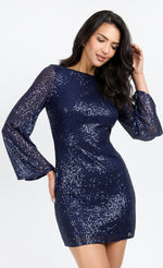 Navy Sequin Backless Mini Dress by Chloe Lewis