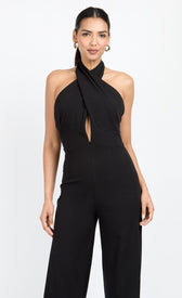 Black Bow Back Halter Jumpsuit by Chloe LewisOne-PiecesJumpsuitsLittle Mistress