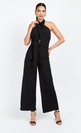 Black Bow Back Halter Jumpsuit by Chloe LewisOne-PiecesJumpsuitsLittle Mistress