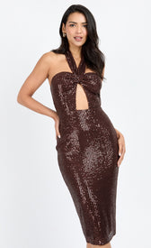 Chocolate Brown Sequin Cut-Out Midi Dress by Chloe LewisDressesSequin DressLittle Mistress