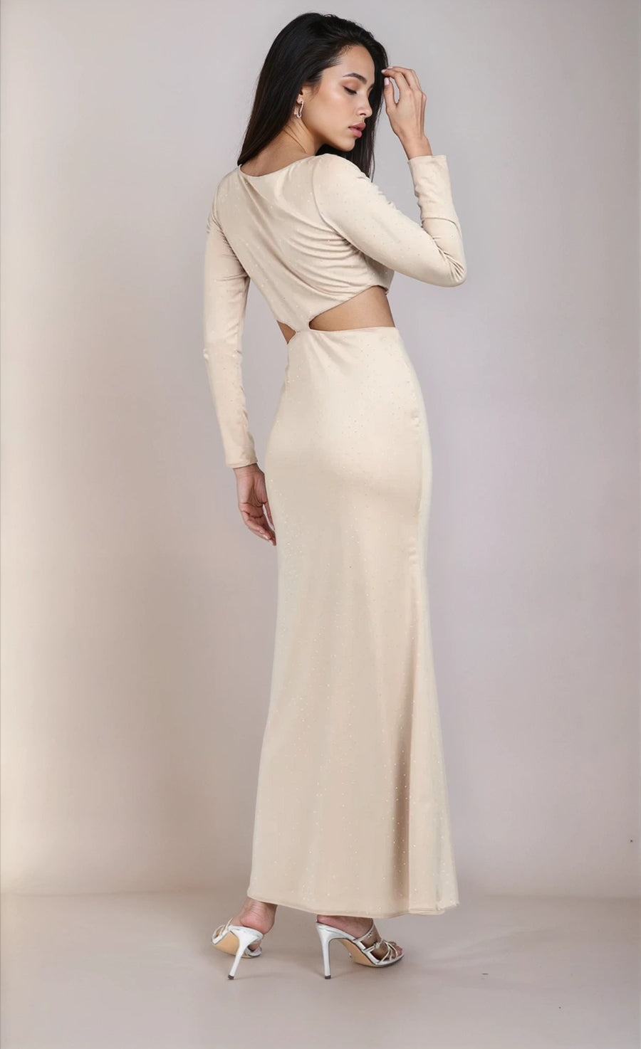 Mink Slinky Embellished Maxi Dress by Chloe Lewis