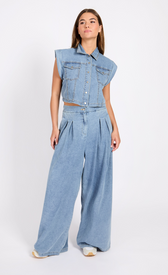 Blue Sleeveless Denim WaistcoatClothing TopsWaistcoatLittle Mistress