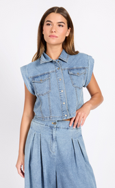 Blue Sleeveless Denim WaistcoatClothing TopsWaistcoatLittle Mistress