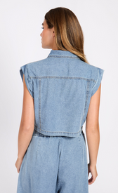 Blue Sleeveless Denim WaistcoatClothing TopsWaistcoatLittle Mistress