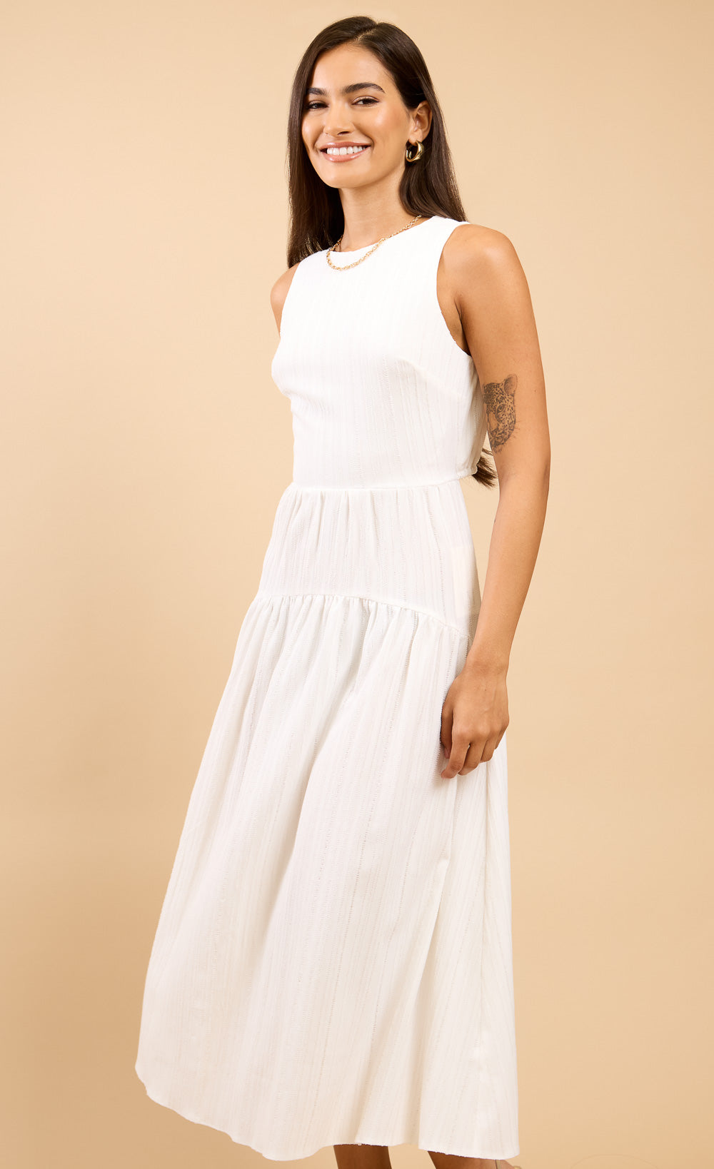 Thalassa White Dropped Waist Midaxi Dress