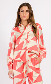 Coral Geo Print Satin ShirtShirtsShirtLittle Mistress