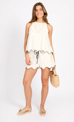 Cream Linen Scallope Shorts