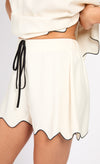 Cream Linen Scallope Shorts
