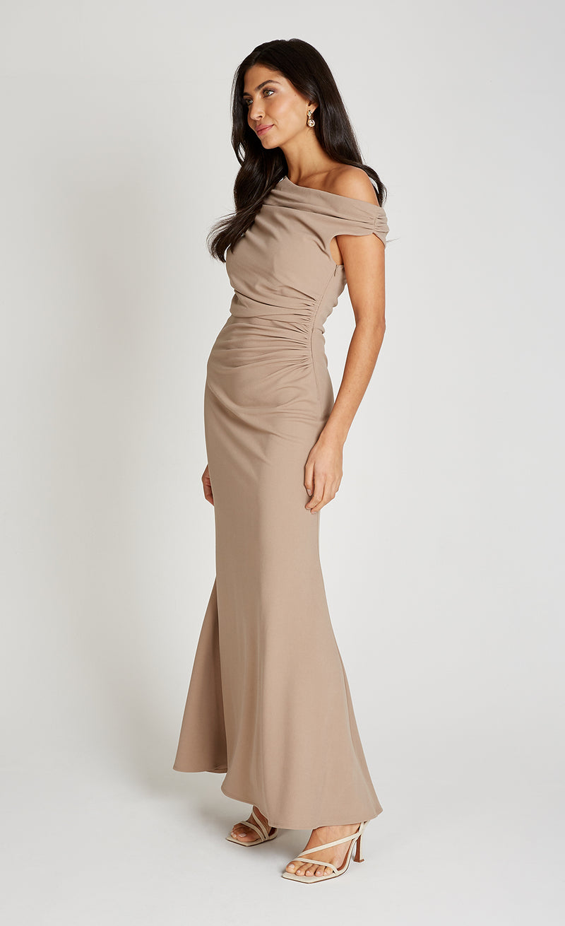 Smoke Asymetric Neckline Maxi Dress