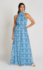 Blue Print Chiffon Maxi Dress