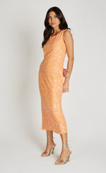 Orange Sequin Waffle Midaxi Dress