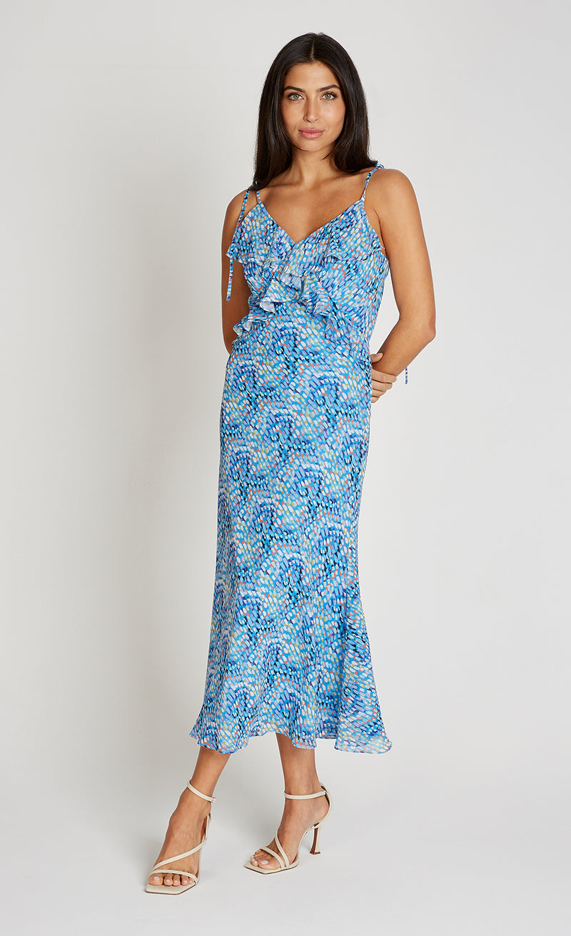 Blue Print Chiffon Midaxi Dress