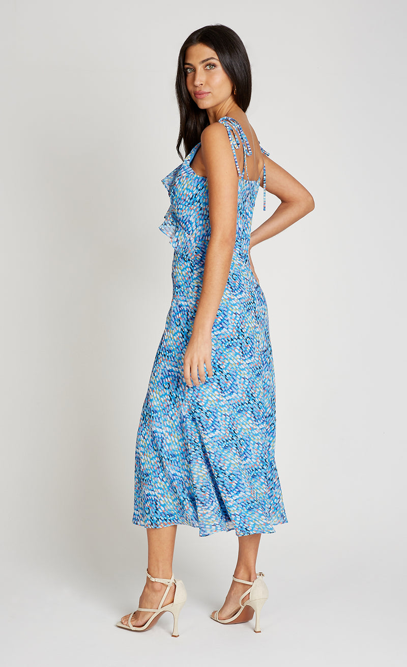 Blue Print Chiffon Midaxi Dress