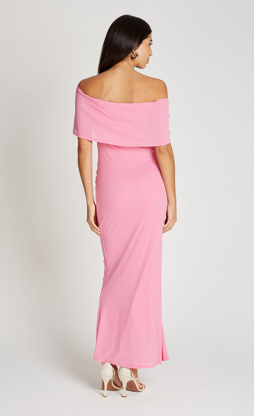 Pink Light Knit Bardot Midaxi Dress