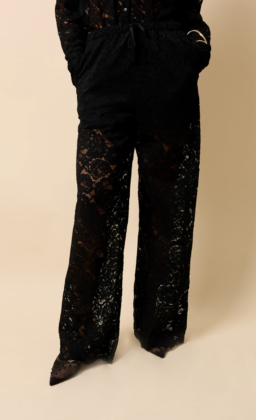 Milan Black Lace Wide Leg Trousers
