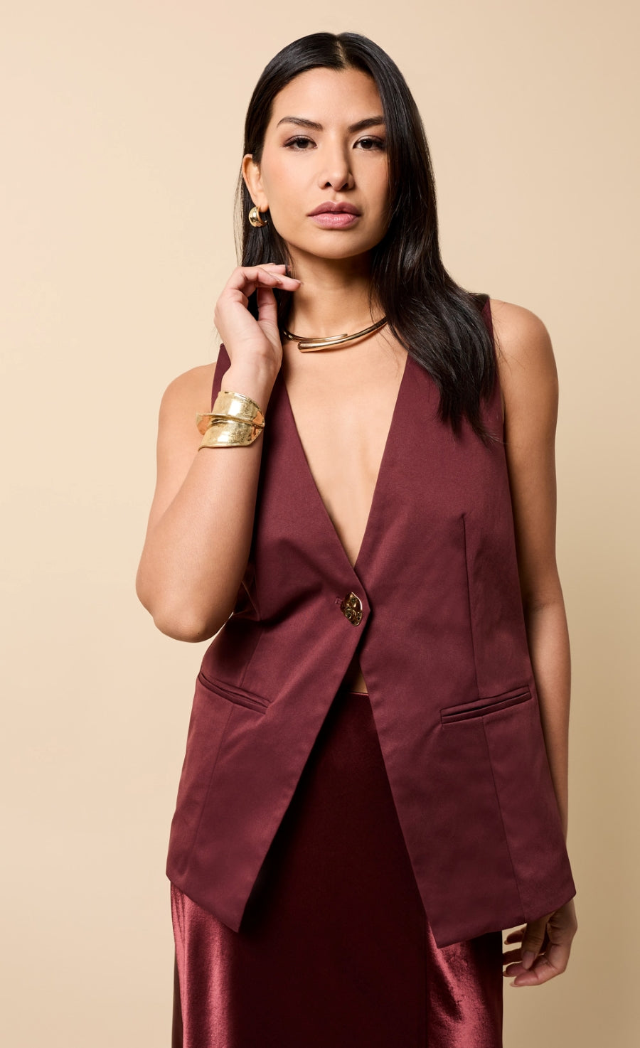 Odette Cherry Accent Button Waistcoat