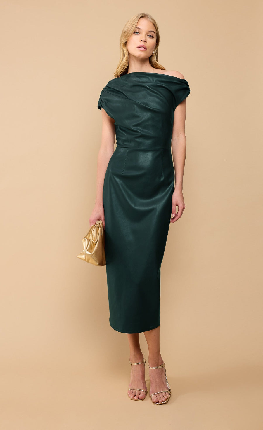 Green PU Asymmetric Neck Midaxi Dress by Vicky Pattison