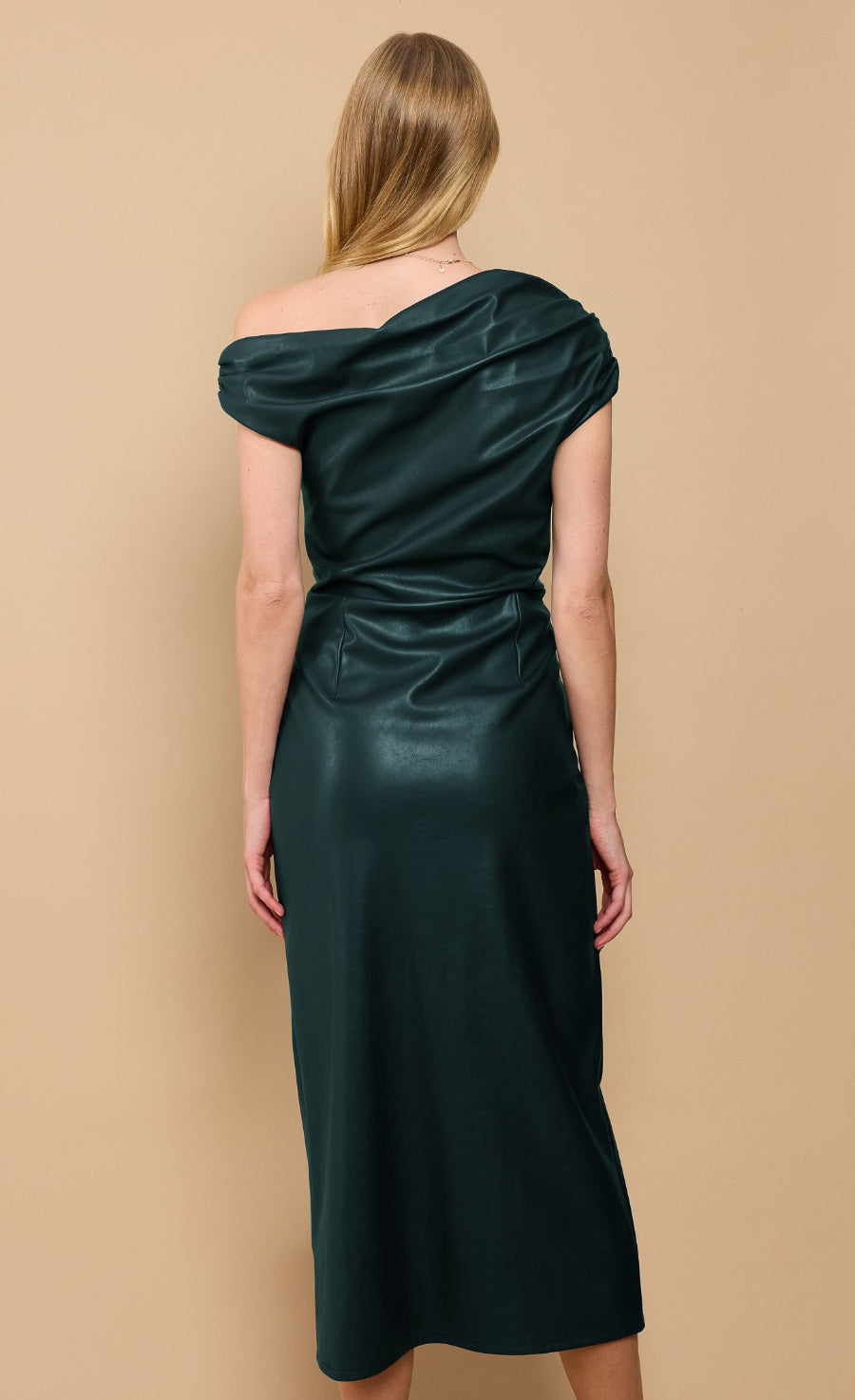 Green PU Asymmetric Neck Midaxi Dress by Vicky Pattison