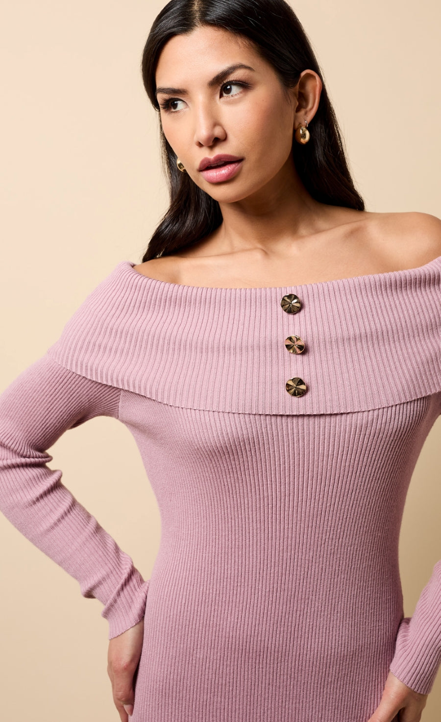 Ondine Mink Knitted Bardot Midaxi Dress