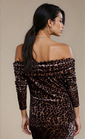 Leopard Print Velvet Bardot Top by Vicky PattisonBlousesTops & BlousesLittle Mistress
