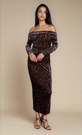 Leopard Print Velvet Bardot Top by Vicky PattisonBlousesTops & BlousesLittle Mistress
