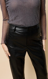 Natasia Black PU Split Detail Wide Leg Trousers featuring a sleek design and high waist for stylish evening wear.