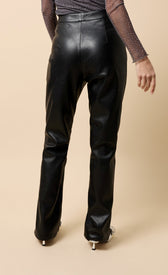 Natasia Black PU Split Detail Wide Leg Trousers showcasing back view, designed for a stylish and modern look.