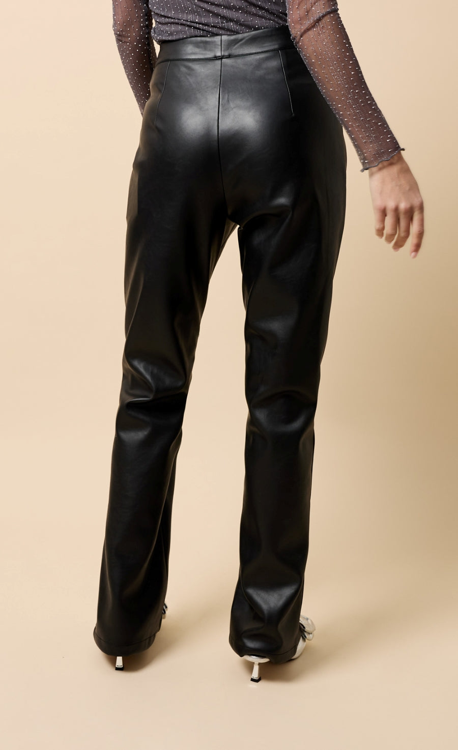 Natasia Black PU Split Detail Wide Leg Trousers