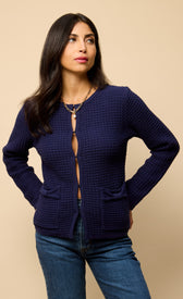 Celeste Navy Knitted Bow Pocket Detail CardiganCardigansBow Pocket Detail CardiganLittle Mistress