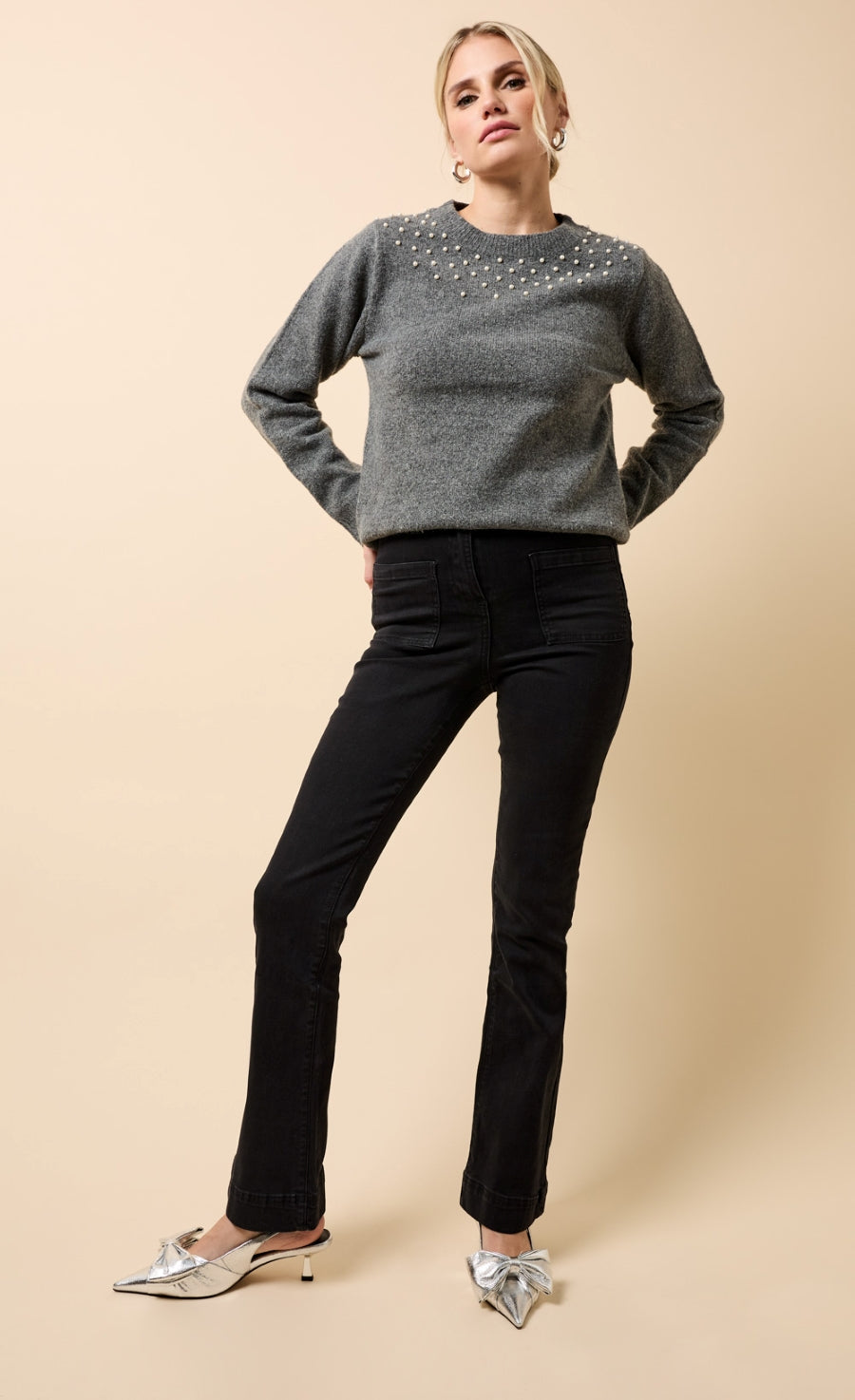 Dahlia Grey Embellished Knitted Jumper