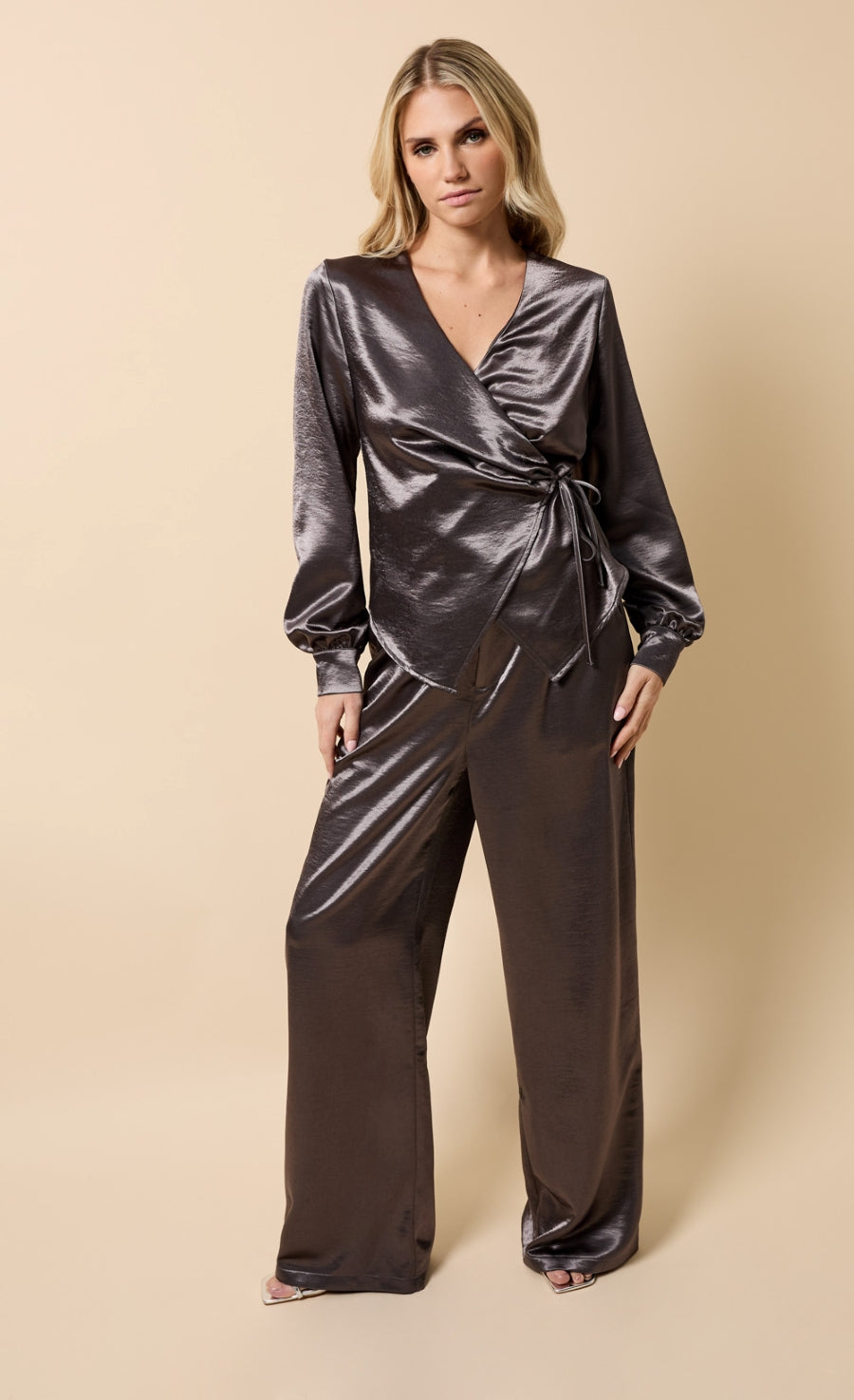 Esmé Grey Satin Wrap Top