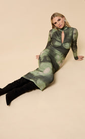 Isolde Khaki Print Keyhole Midaxi DressDressesKeyhole DressLittle Mistress